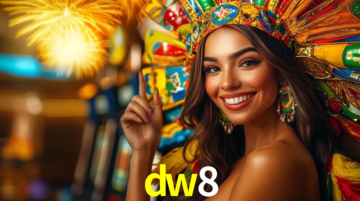 Mulher sorridente com um cocar de carnaval vibrante e colorido, celebrando uma grande vitória nos jogos do cassino dw8 com fogos de artifício ao fundo.