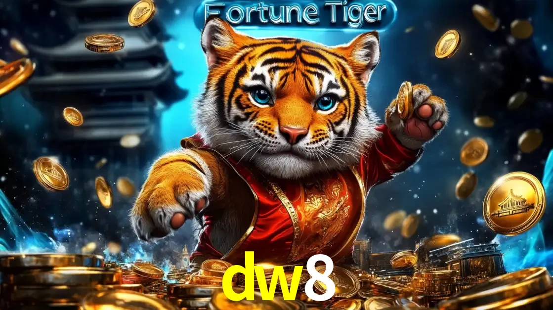Imagem promocional do jogo de slot Fortune Tiger, com um tigre majestoso em traje tradicional cercado por uma fortuna em moedas de ouro, disponível agora no cassino dw8.